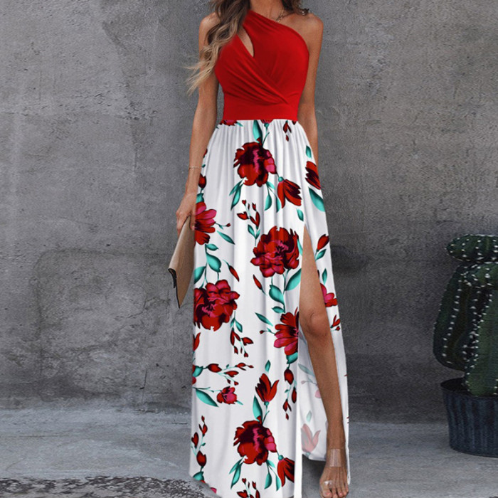 Stylish Printed Off-Shoulder Backless Hollow Elegant and Chic High Waist Party Dress