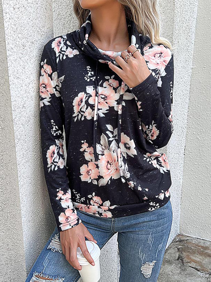 Fashion Floral Print O Neck Long Sleeve Loose Casual Retro Chic Hoodies & Sweatshirts