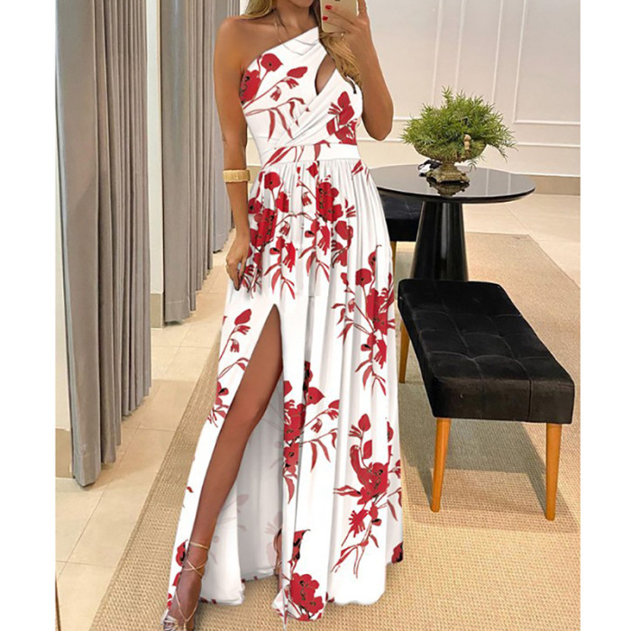 Stylish Printed Off-Shoulder Backless Hollow Elegant and Chic High Waist Party Dress