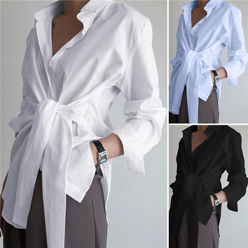 Fashionable Long Sleeve Lapel Casual Loose Solid Color Elegant Top Shirt