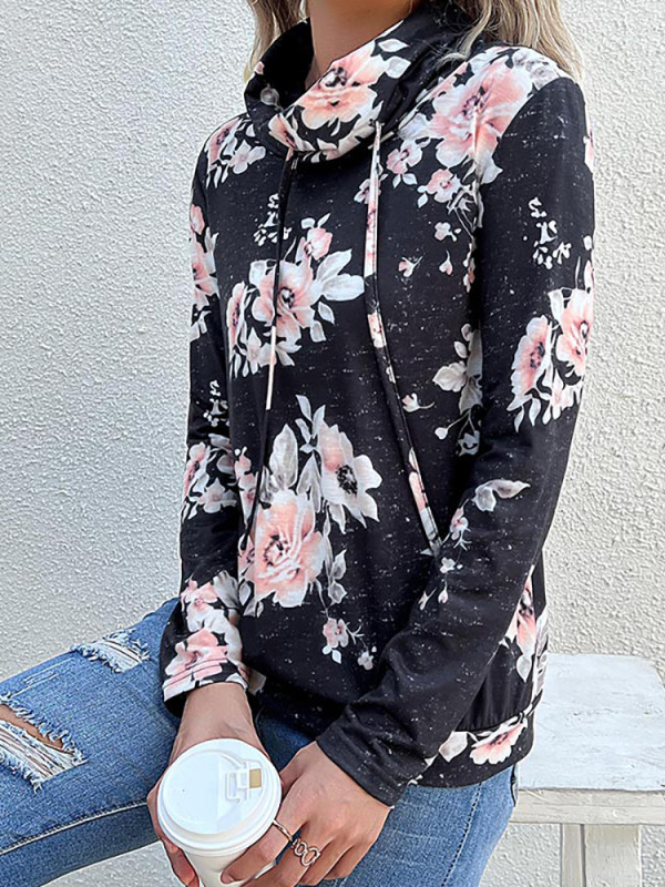 Fashion Floral Print O Neck Long Sleeve Loose Casual Retro Chic Hoodies & Sweatshirts