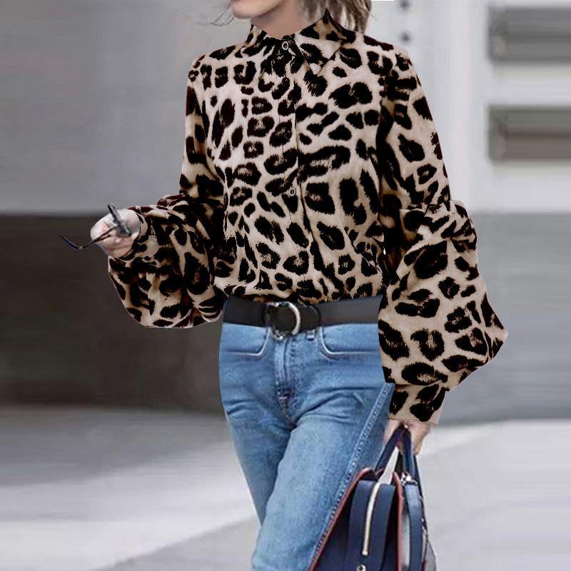 Women's Loose Fashion Leopard Print Long Sleeve Shirt Tops