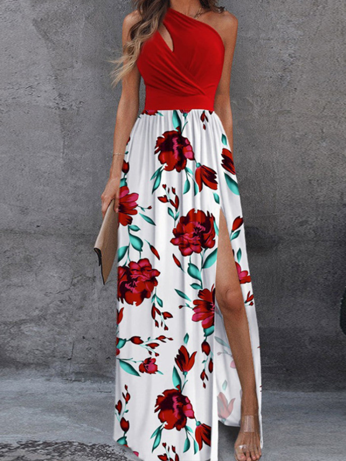 Stylish Printed Off-Shoulder Backless Hollow Elegant and Chic High Waist Party Dress