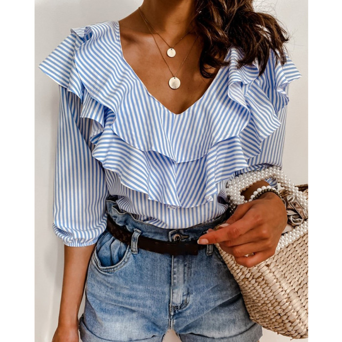 Women's Fashionable Off-Shoulder Ruffled Elegant Loose Shirt