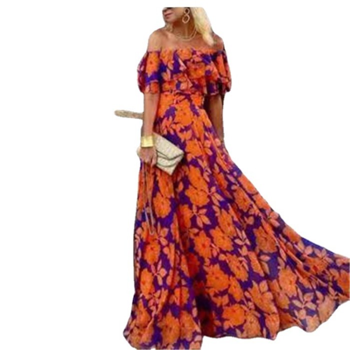 Women's Fashion Print Sexy One Shoulder Sleeveless Floral Party Elegant Maxi Dress