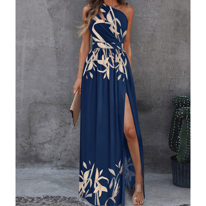 Stylish Printed Off-Shoulder Backless Hollow Elegant and Chic High Waist Party Dress