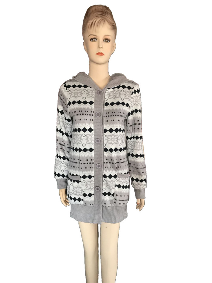 Women's Sweater Striped Print Long Sleeve Hooded Plush Cardigan Jacket