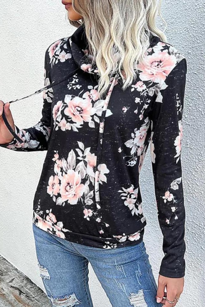 Fashion Floral Print O Neck Long Sleeve Loose Casual Retro Chic Hoodies & Sweatshirts