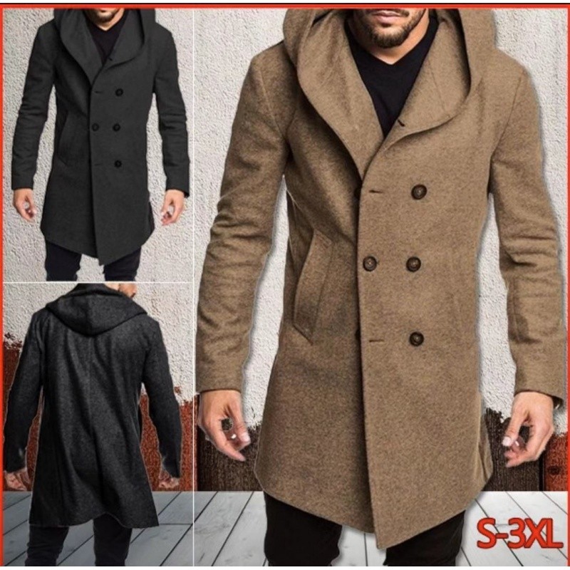 Men's Fashion Solid Color Jacket Hooded Velvet Thickened Casual Wool Jacket