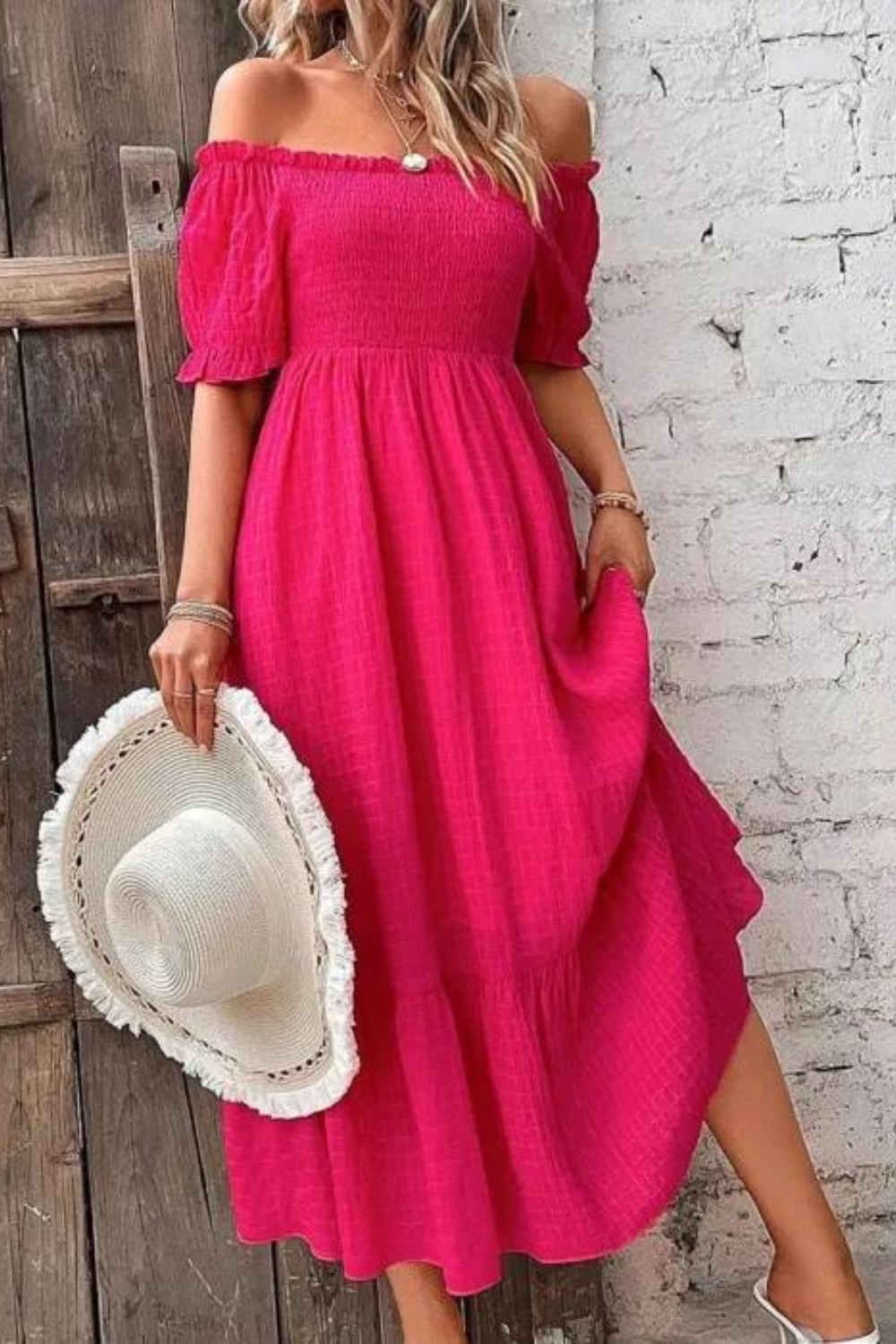 Pink Maxi Asymmetric Dress with High Collar and Pleats main image 0