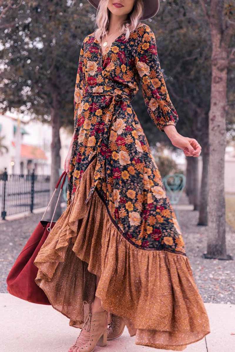 Retro Print Women'S Long Sleeve Casual Dress main image 1
