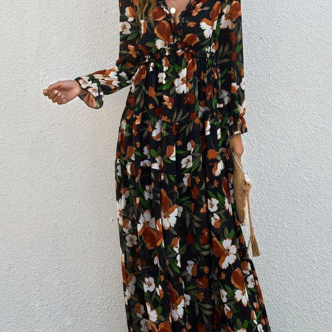 Floral print sleeveless waisted resort dress