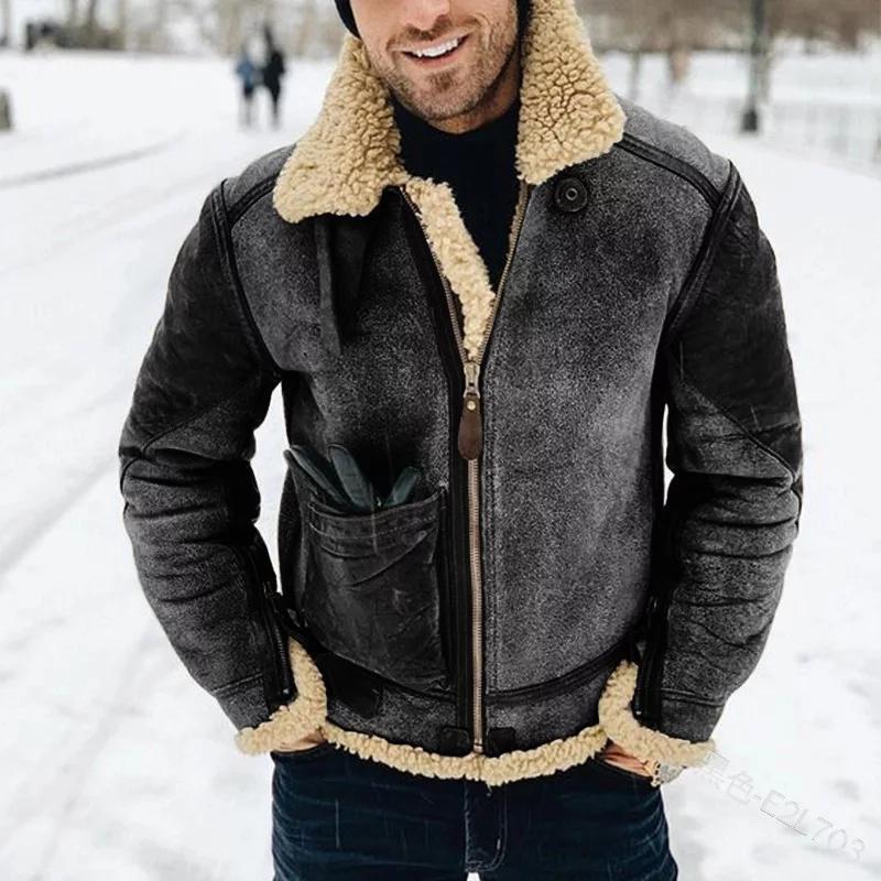 Men's Faux Leather Fleece Casual Slim Fashion British Style Warm Colorful Jacket