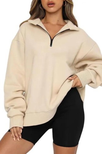 Autumn Quarter Zipper Lapel Drop Shoulder Solid Color Pullover Sweatshirts