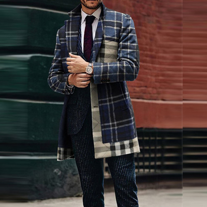 Men's Fashion Plaid Print Long Sleeve Lapel Casual Straight Jacket