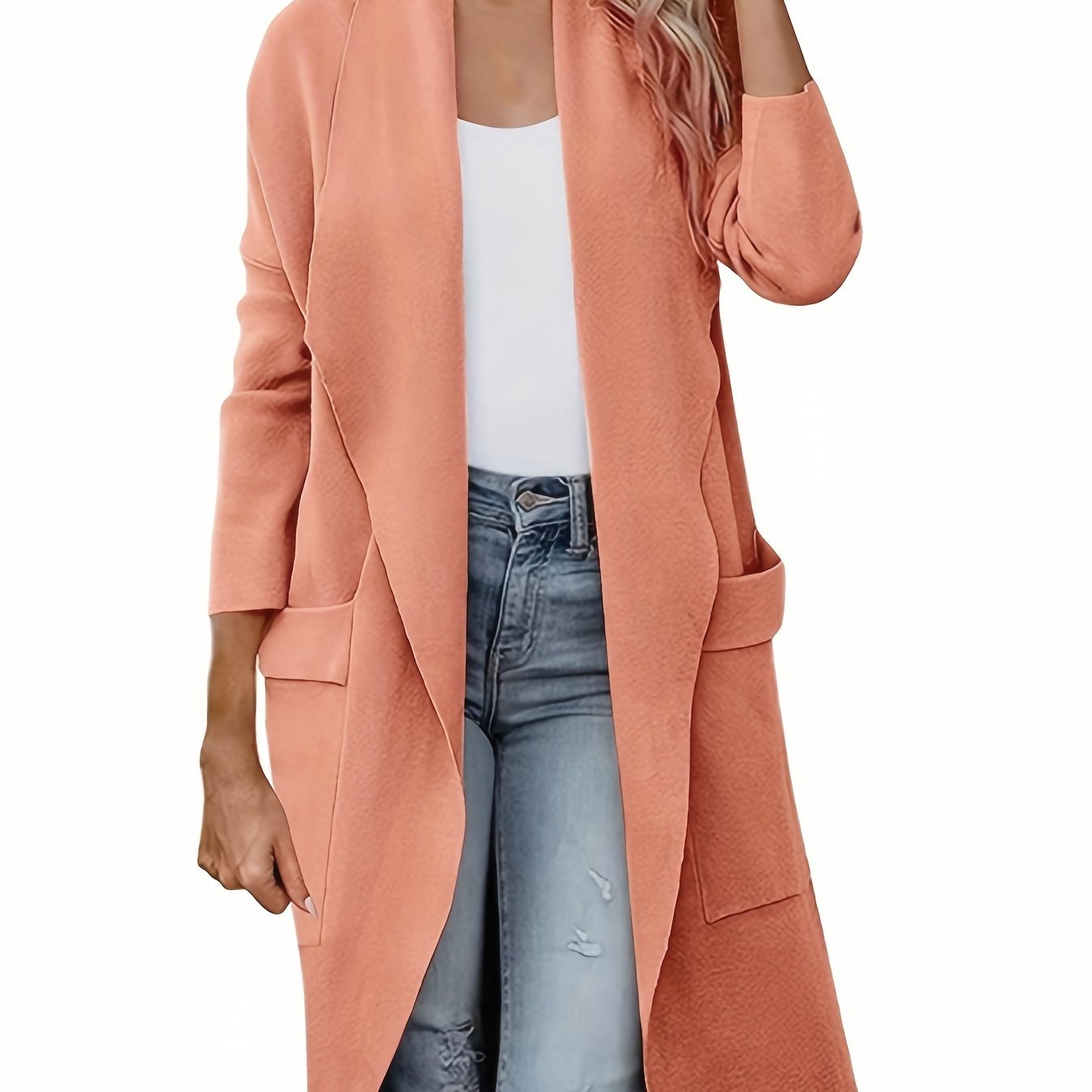 Khaki Plaid Print Pocket Open Front Long Cardigan