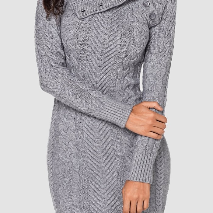 Women's Dresses Asymmetric Buttoned Cable Knit Bodycon Mini Sweater Dresses