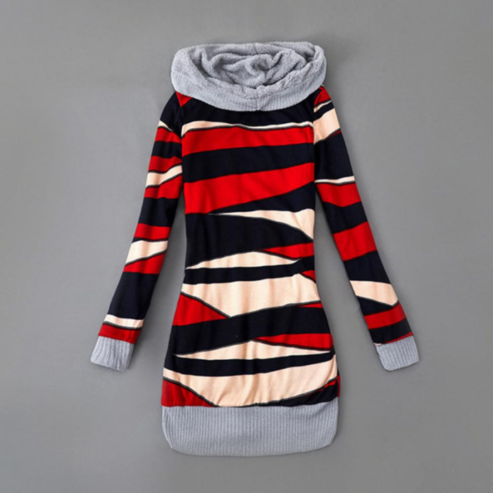 Women's Sweater Striped Print Long Sleeve Hooded Plush Cardigan Jacket