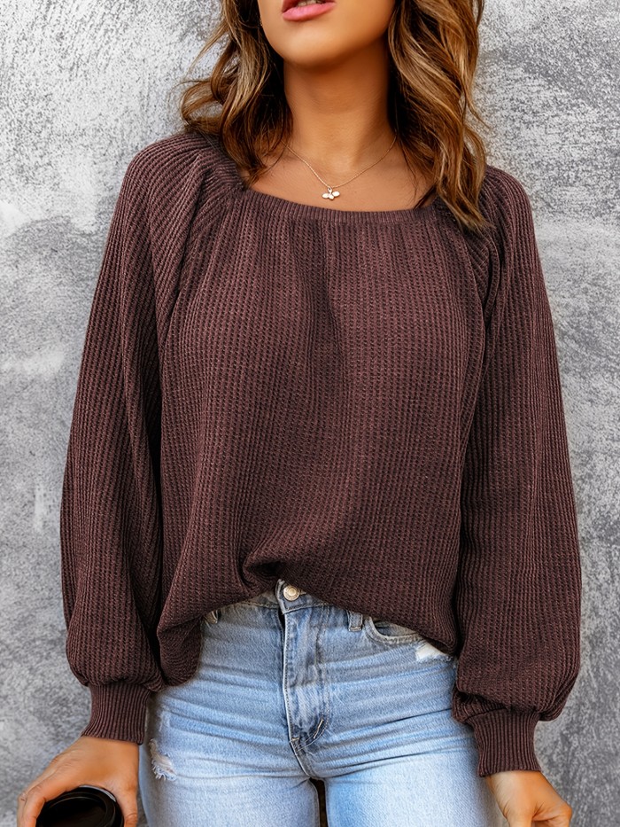 Solid Loose Sweater, Long Sleeve Casual Every Day Sweater For Fall & Spring, Women's Clothing
