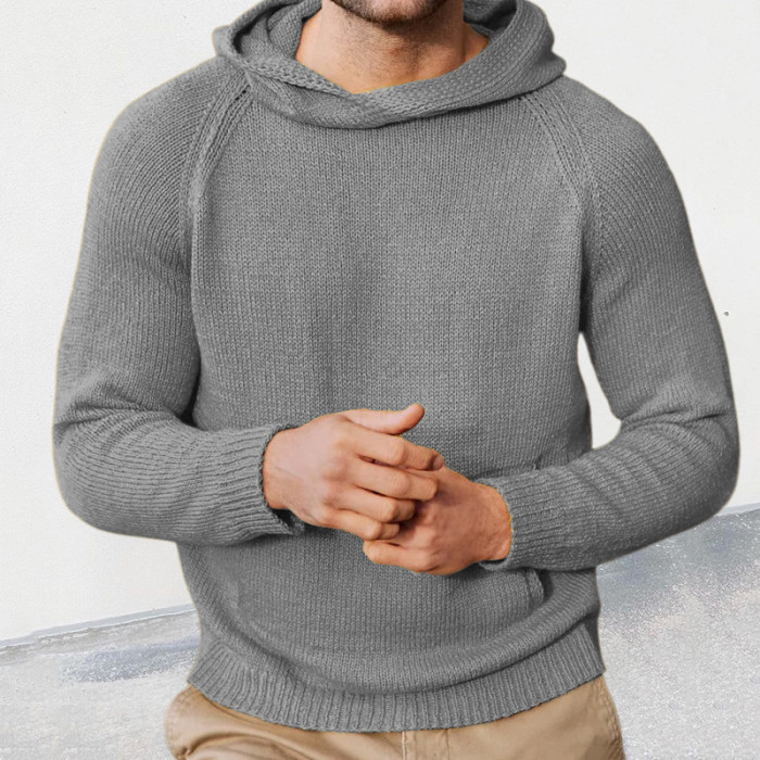 Men's Fashion Casual Solid Color Long Sleeve Sweater Hooded