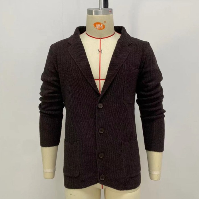 Men's Fashionable Stand Collar Sweater Solid Color Warm Casual Knitted Jacket