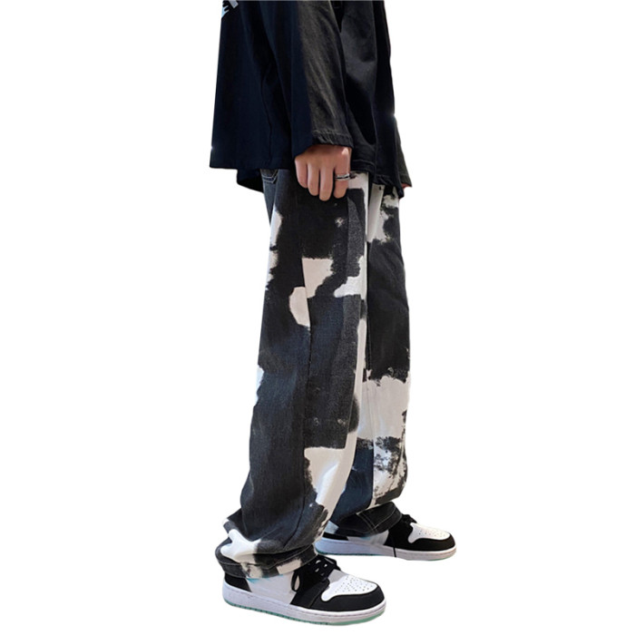 Men's Fashionable Tie Dye Mid Rise Loose Baggy Jeans