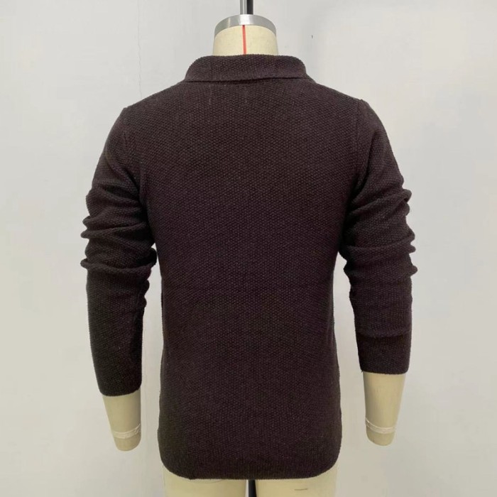 Men's Fashionable Stand Collar Sweater Solid Color Warm Casual Knitted Jacket