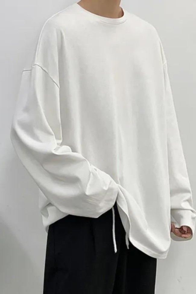 Men's Loose Sweatshirt Solid Color Fashion Cotton Long Sleeve T-Shirt