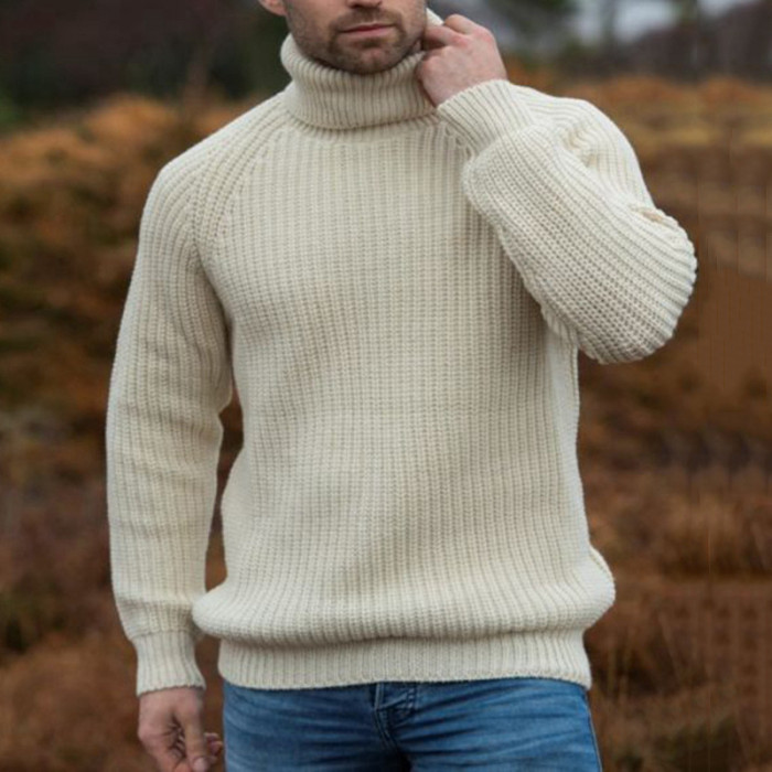 Men's Fashionable Turtle Neck Knitted Loose Long Sleeve Pullover Sweater