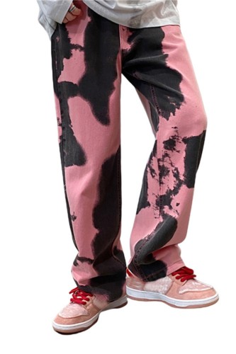 Men's Fashionable Tie Dye Mid Rise Loose Baggy Jeans