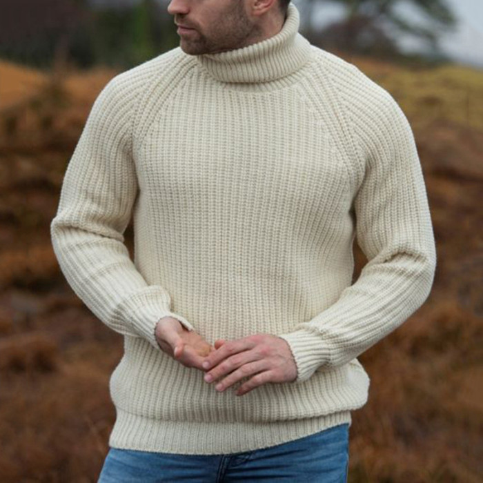 Men's Fashionable Turtle Neck Knitted Loose Long Sleeve Pullover Sweater