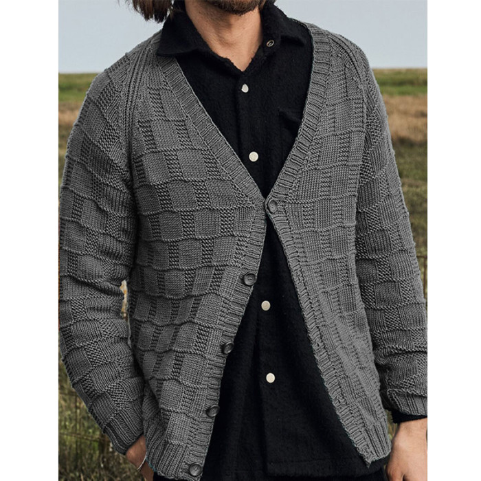 Classic Men's Sweater Cardigan Single Breasted Long Sleeve V Neck Sweatercoat Sweaters
