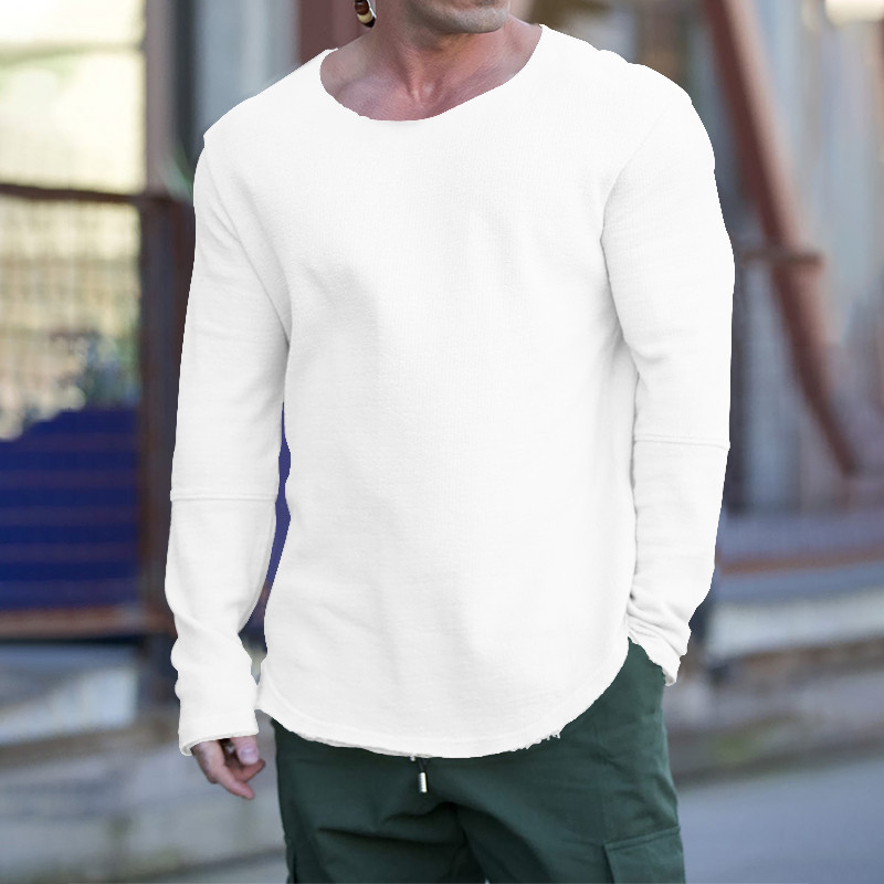 Men's Fashion Long Sleeved Round Neck Battle Damaged Casual Loose Sweater