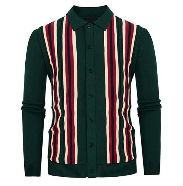 Men's  British Style Street Button Polo Long Sleeve Knit Business Casual Cardigan