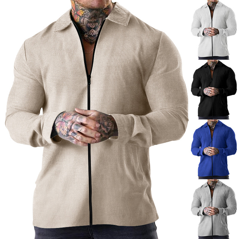 Men's Zip Jacket Casual Long Sleeve Polo Collar Cardigan Jacket