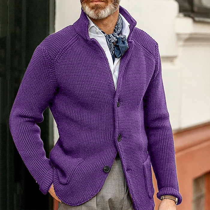 Men's Fashionable Slim Stand Collar Jacket Large Size Knitted Cardigan
