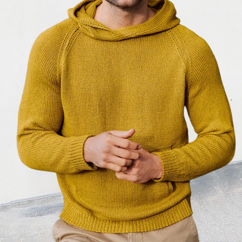 Men's Fashion Casual Solid Color Long Sleeve Sweater Hooded