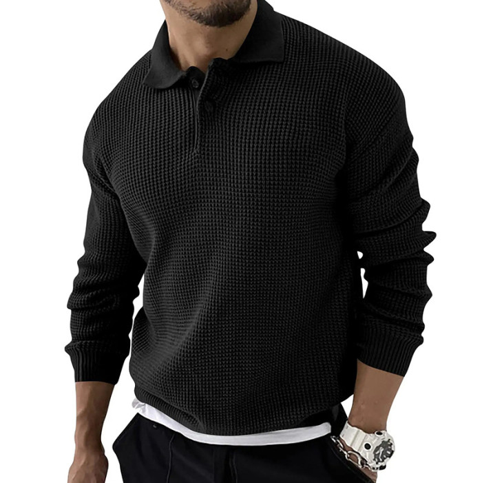 Men's Fashion POLO Shirt Lapel Solid Color Knitted Casual Business Sweater