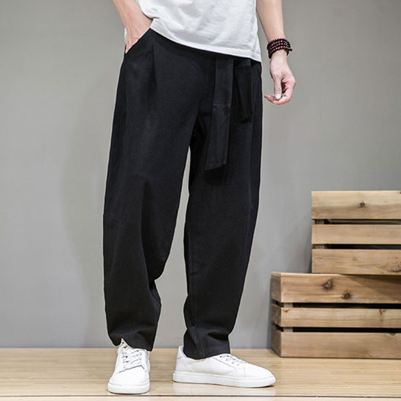 Men's Fashion Solid Color Cotton and Linen Stretch Casual Loose Sports Harem Pants