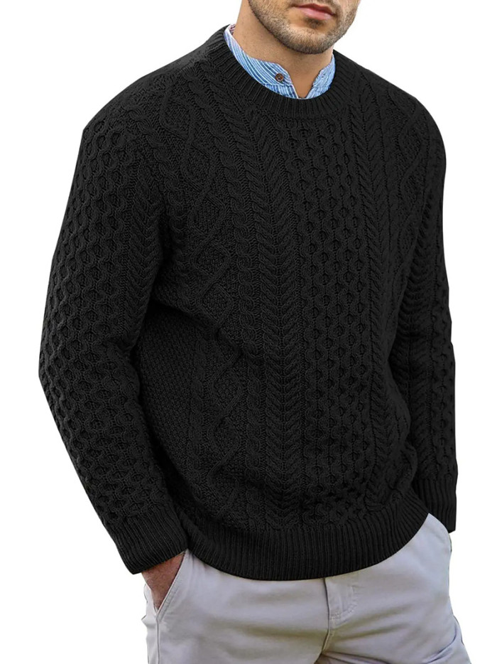 Men Vintage Round Neck Solid Color Male Fit Knitted Pullover Loose  Sweaters