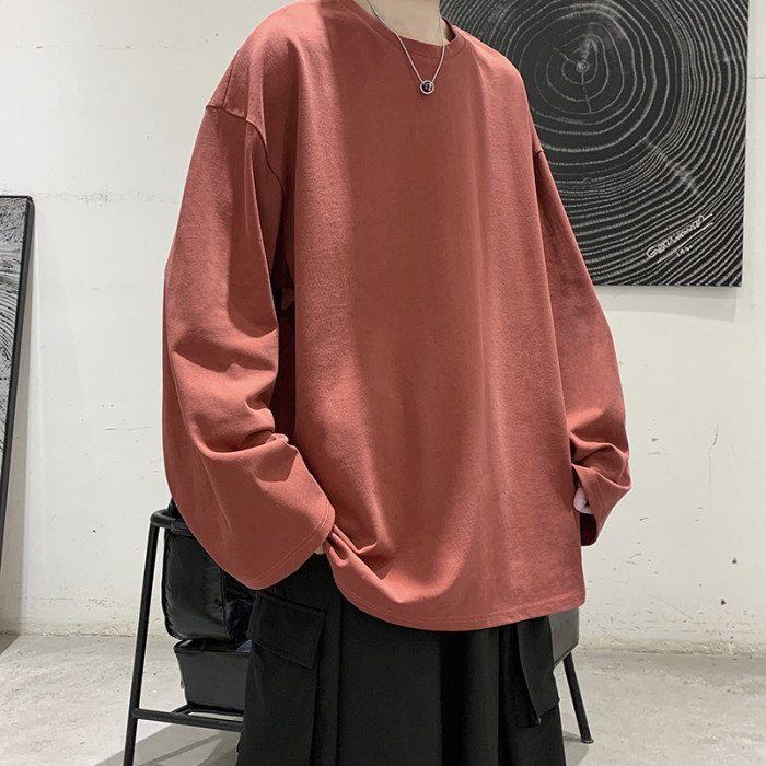 Men's Loose Sweatshirt Solid Color Fashion Cotton Long Sleeve T-Shirt