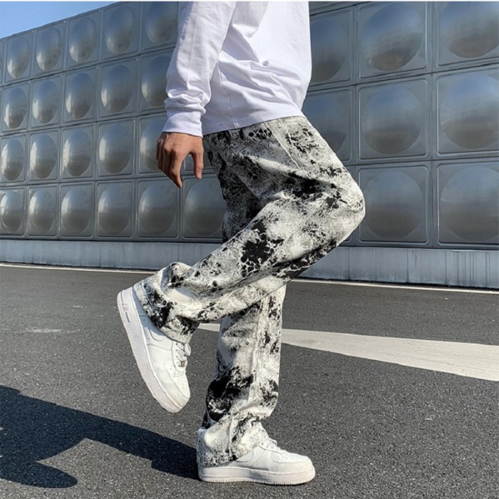 Men's Fashion Printed Floor-Making High Street Loose Hip-Hop Wide Leg Jeans