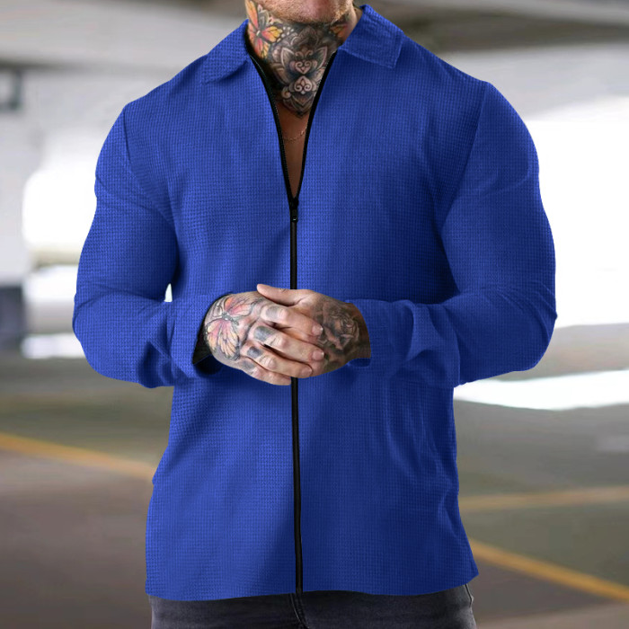 Men's Zip Jacket Casual Long Sleeve Polo Collar Cardigan Jacket