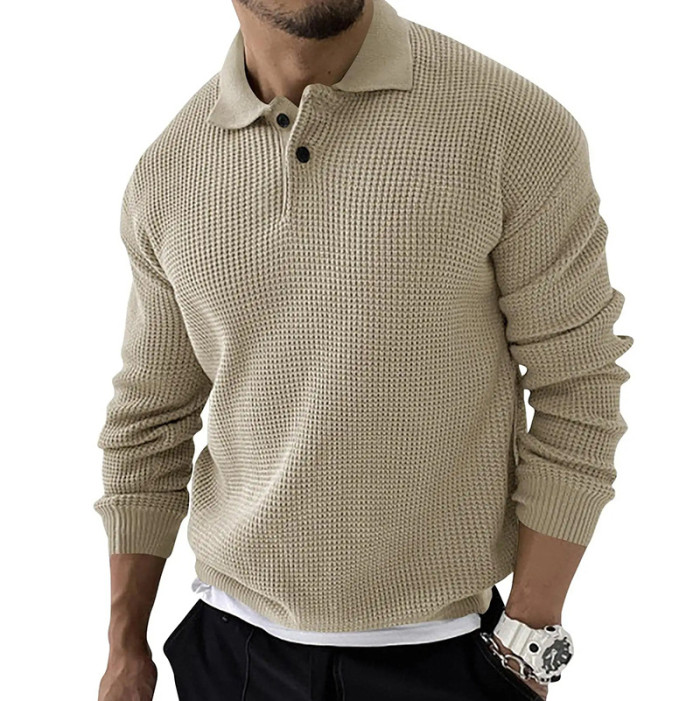 Men's Fashion POLO Shirt Lapel Solid Color Knitted Casual Business Sweater