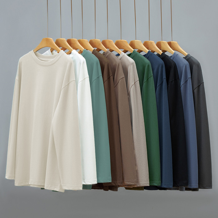 Men's Loose Sweatshirt Solid Color Fashion Cotton Long Sleeve T-Shirt