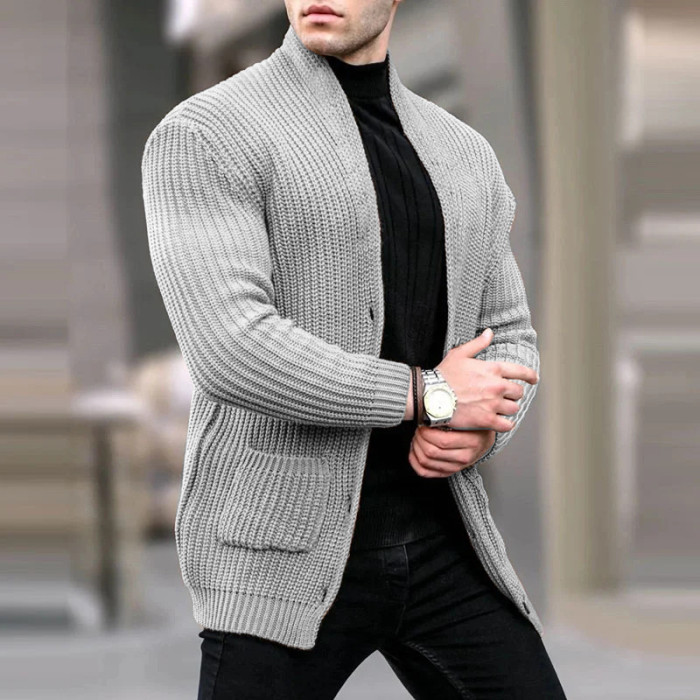 Men's Casual Sweater Coat Solid Color Jacket Pocket Street Sportswear Sweater Cardigan