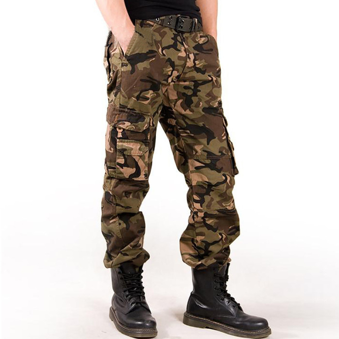 Camouflage Pants Men's Multi-Pocket Work Pants  Loose Straight Sport Casual  Cargo Pants