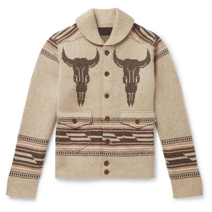Men's Casual Jacquard Long Sleeve Thickened Lapel Cardigan Sweater