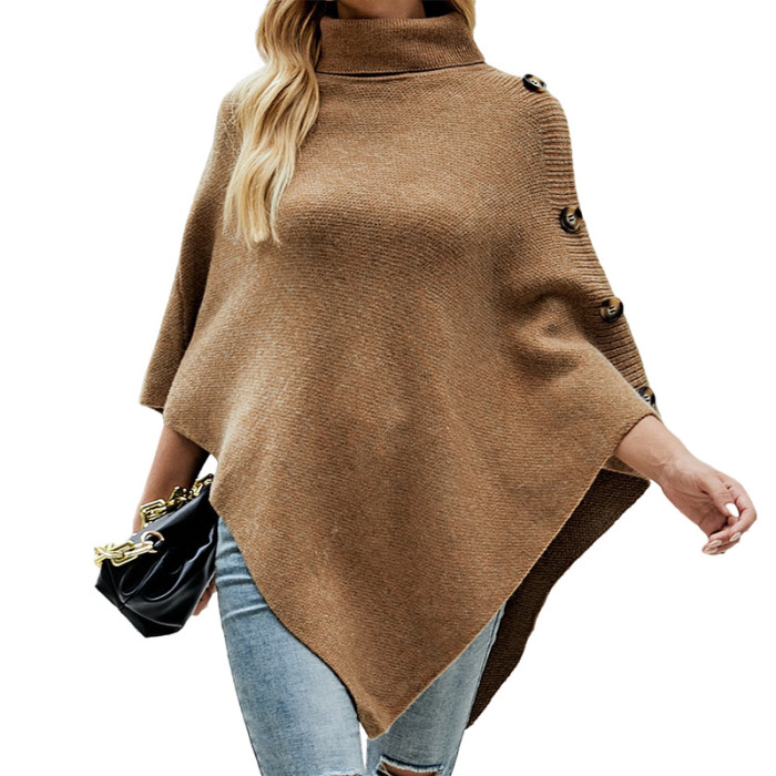 Women's Button Up Oversized Turtleneck Retro Cape Cape Bat Sleeve Sweater