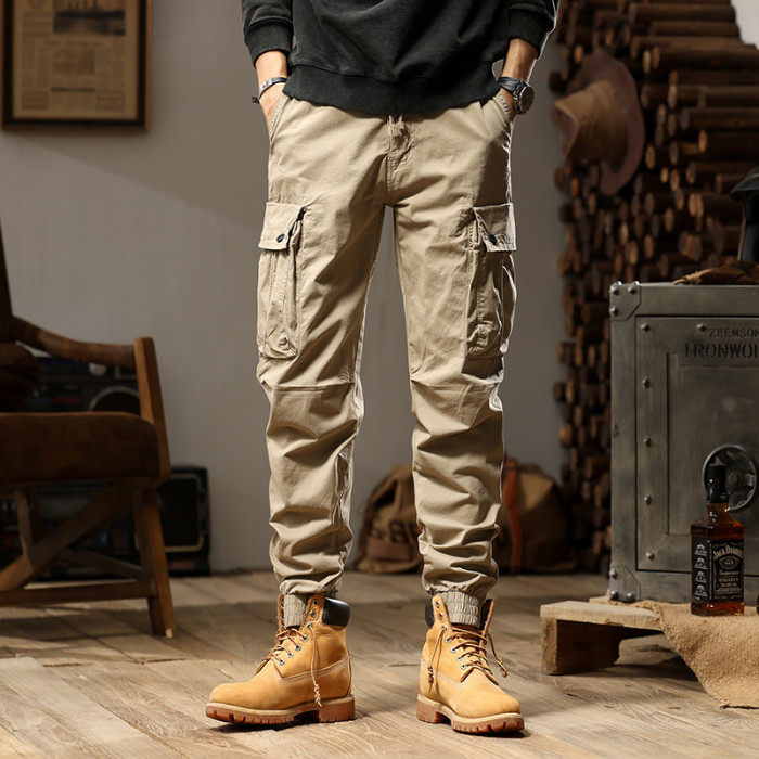Men's Slim Fit Jogging Pants Fashionable Plus Size Drawstring Cargo Pants